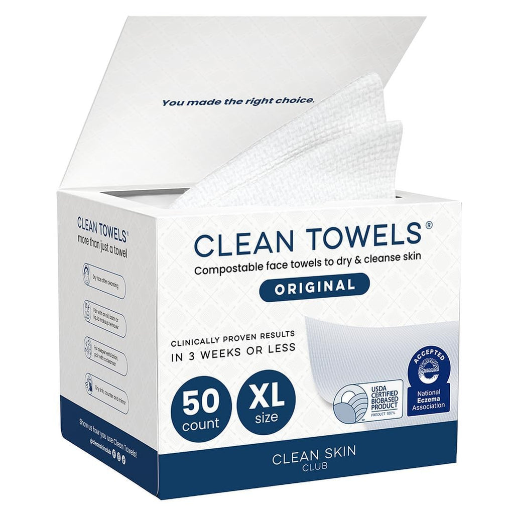 Clean Skin Club XL Biobased Disposable Face Towels (50 Count) for Sensitive Skin