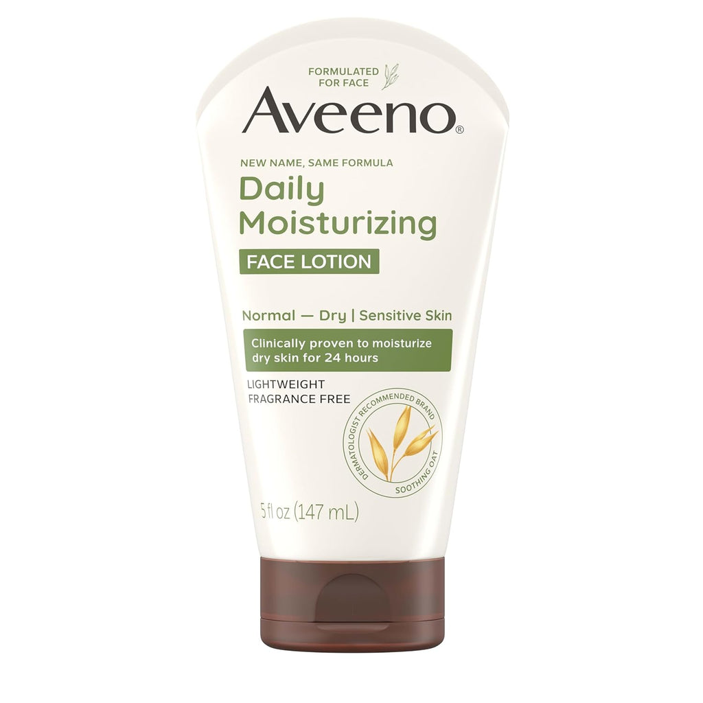 Aveeno Daily Moisturizing Face Lotion with Soothing Prebiotic Oat - For Dry & Sensitive Skin, Lightweight Fragrance-Free Cream, 5 Oz