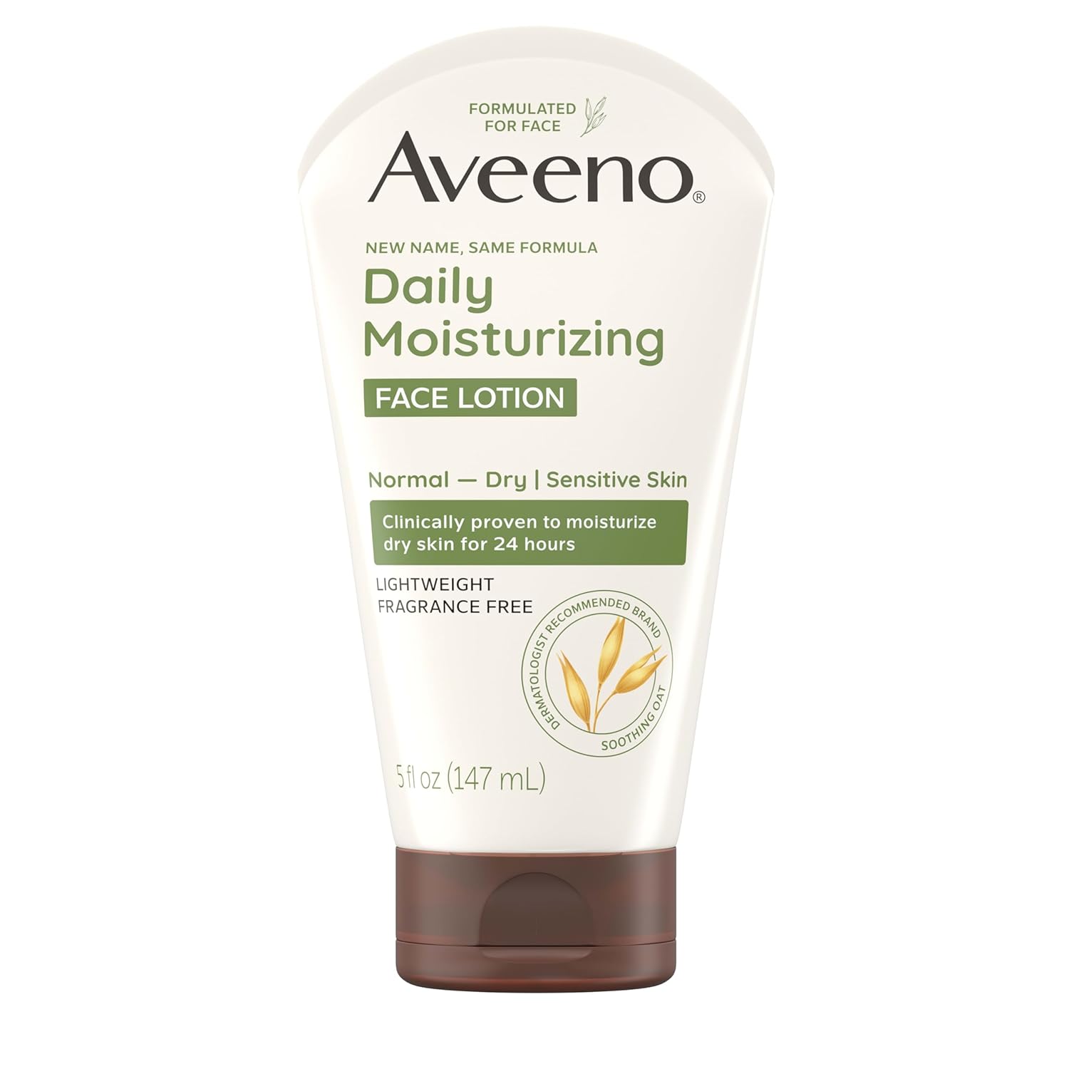 Aveeno Daily Moisturizing Face Lotion with Soothing Prebiotic Oat - For Dry & Sensitive Skin, Lightweight Fragrance-Free Cream, 5 Oz