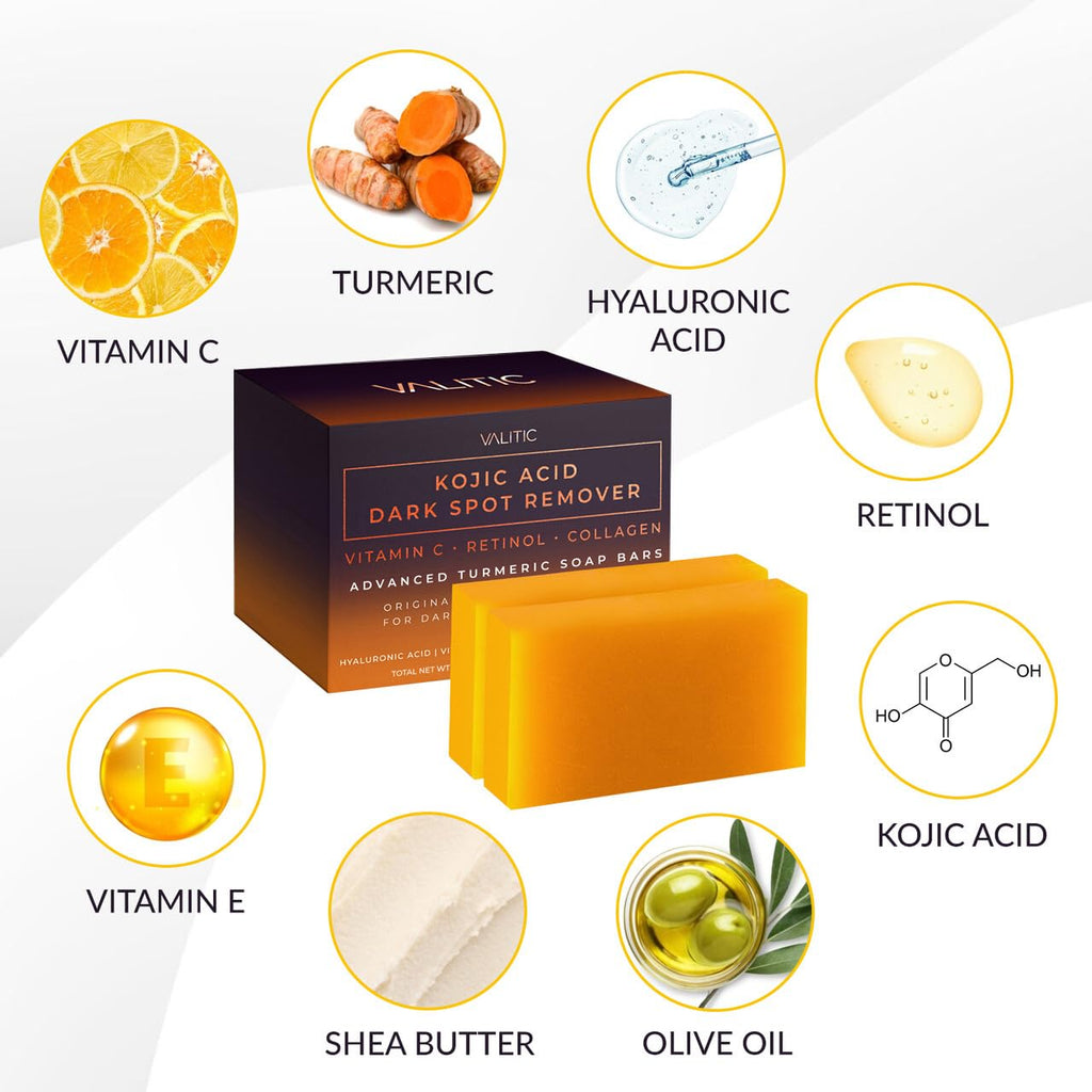 VALITIC Dark Spot Remover Soap Bars - Japanese Complex with Kojic Acid & Turmeric for Even Tone, 2 Pack