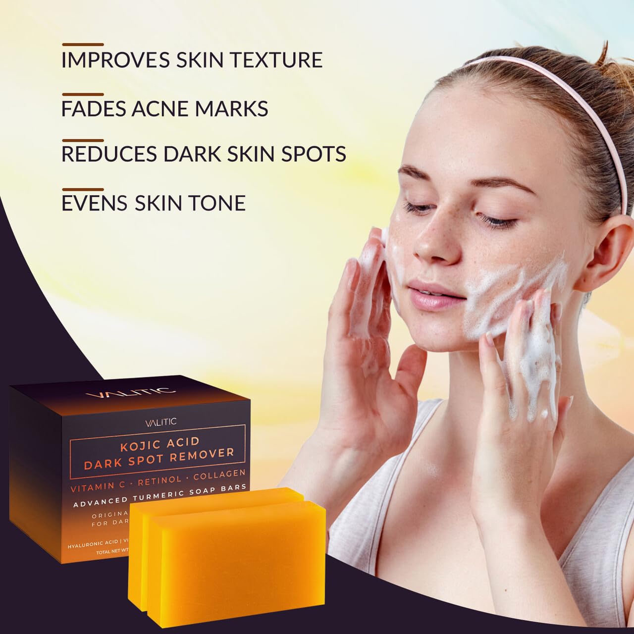 VALITIC Dark Spot Remover Soap Bars - Japanese Complex with Kojic Acid & Turmeric for Even Tone, 2 Pack