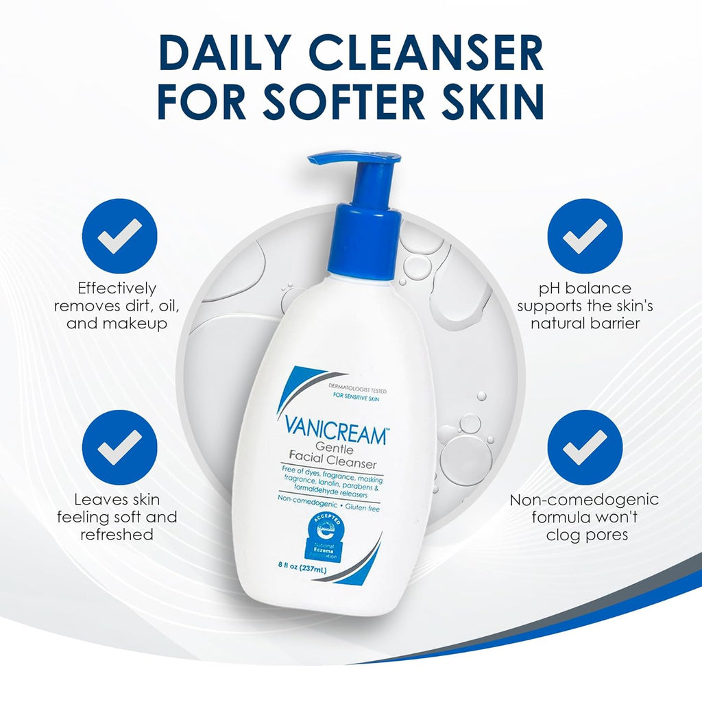 Vanicream Gentle Facial Cleanser with Pump - For Sensitive Skin, 8 fl oz