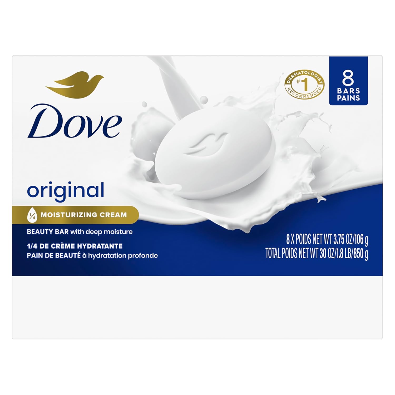 Dove Beauty Bar Soap Original - Moisturizing Body Cleanser for Dry Skin (8 Count)