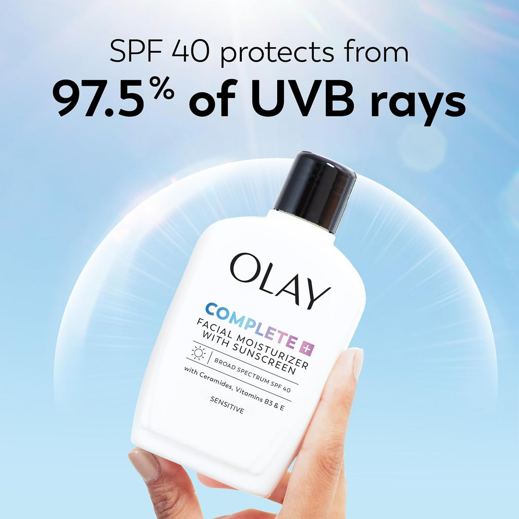 Olay Complete+ Fragrance-Free SPF 40 Face Moisturizer - No White Cast for Sensitive Skin, 6 Oz