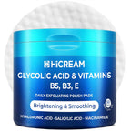 Hicream Glycolic Acid Pads - Dual-Textured Exfoliating Toner for Pore Care & Radiance (50 Count)