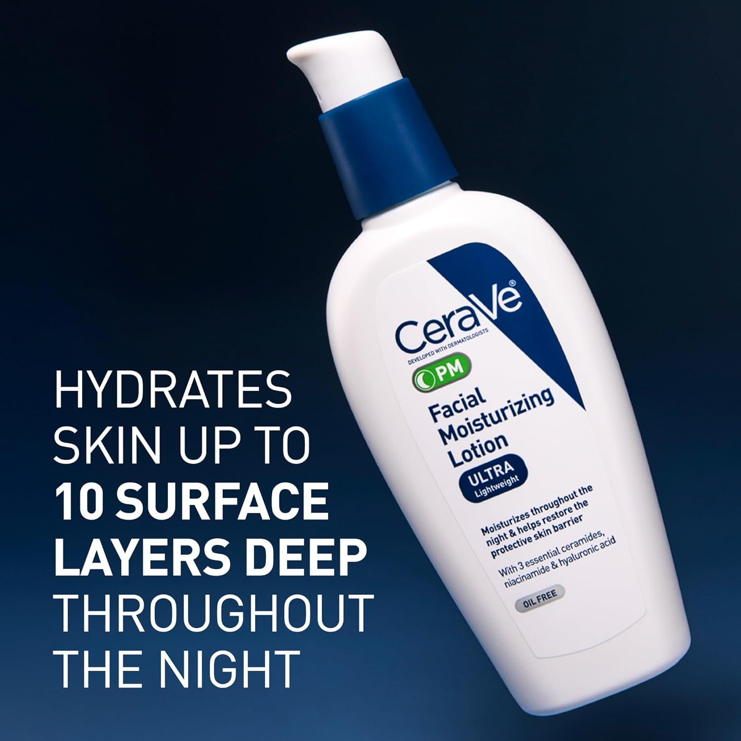 CeraVe PM Night Moisturizing Lotion for Face - Oil-Free, Lightweight Formula with Hyaluronic Acid & Niacinamide, 3 Oz