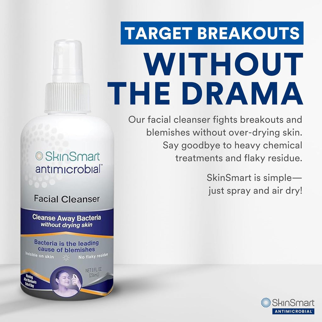 SkinSmart Antimicrobial Facial Cleanser for Breakouts - Hypochlorous Acid Spray, 8 oz