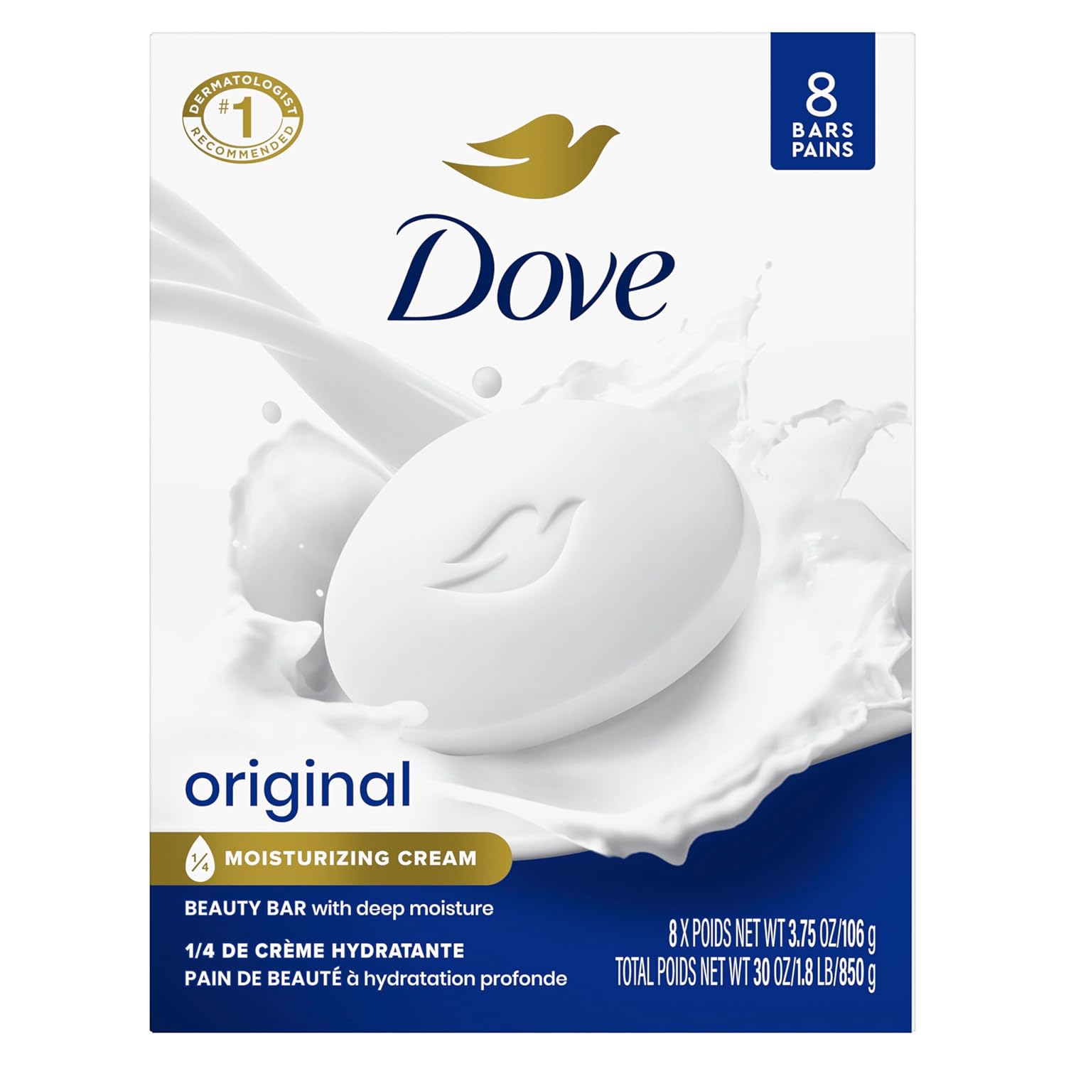 Dove Beauty Bar Soap Original - Moisturizing Body Cleanser for Dry Skin (8 Count)