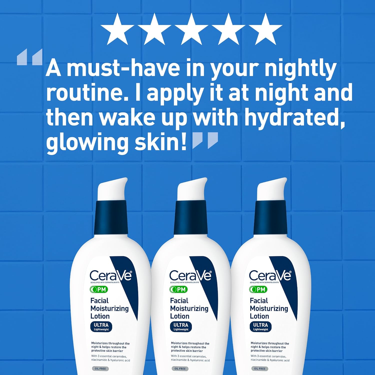 CeraVe PM Night Moisturizing Lotion for Face - Oil-Free, Lightweight Formula with Hyaluronic Acid & Niacinamide, 3 Oz
