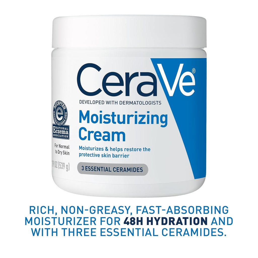 CeraVe Moisturizing Cream - 24-Hour Hydration for Dry Skin, Face & Body Cream with Ceramides & HA, 19 oz