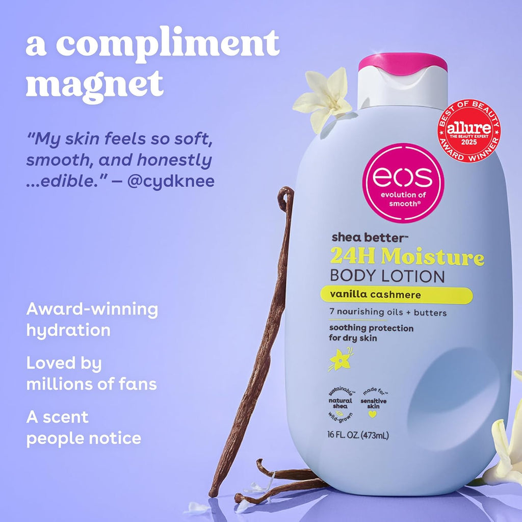 eos Shea Better Body Lotion Vanilla Cashmere - 24-Hour Moisturizing, Lightweight & Non-Greasy