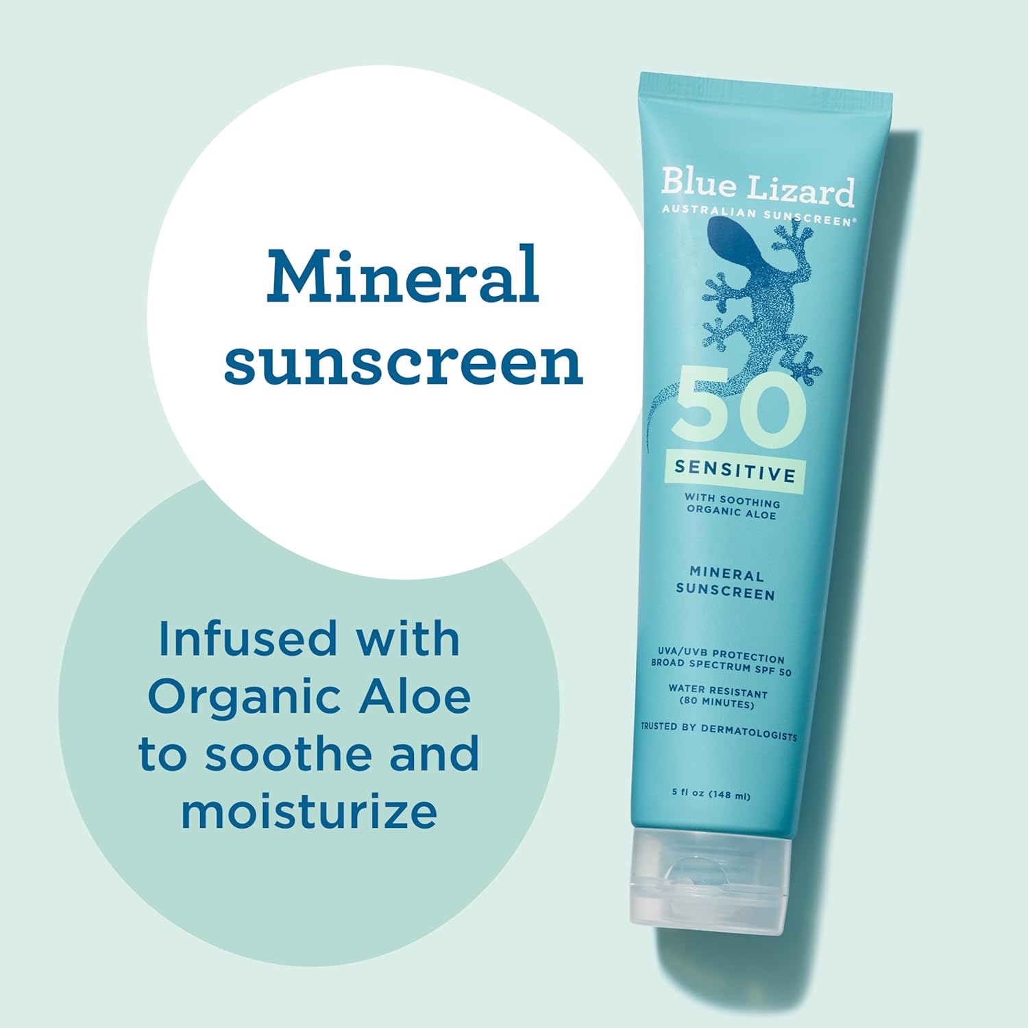 Blue Lizard Sensitive Mineral SPF 50 Sunscreen Lotion - 100% Mineral, 5 fl oz for Sensitive Skin