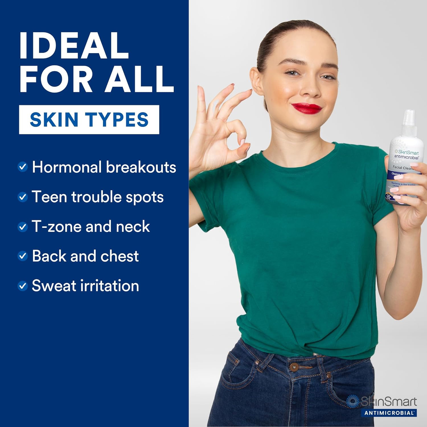 SkinSmart Antimicrobial Facial Cleanser for Breakouts - Hypochlorous Acid Spray, 8 oz