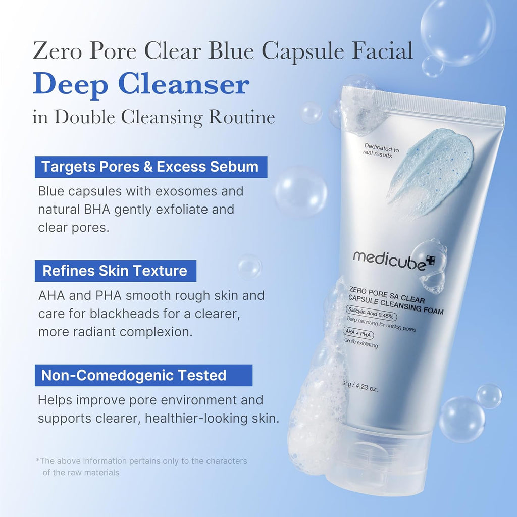 medicube Zero Pore Capsule Cleanser - Gentle Daily Foam for Blackheads & Smoother Skin, 4.23 oz