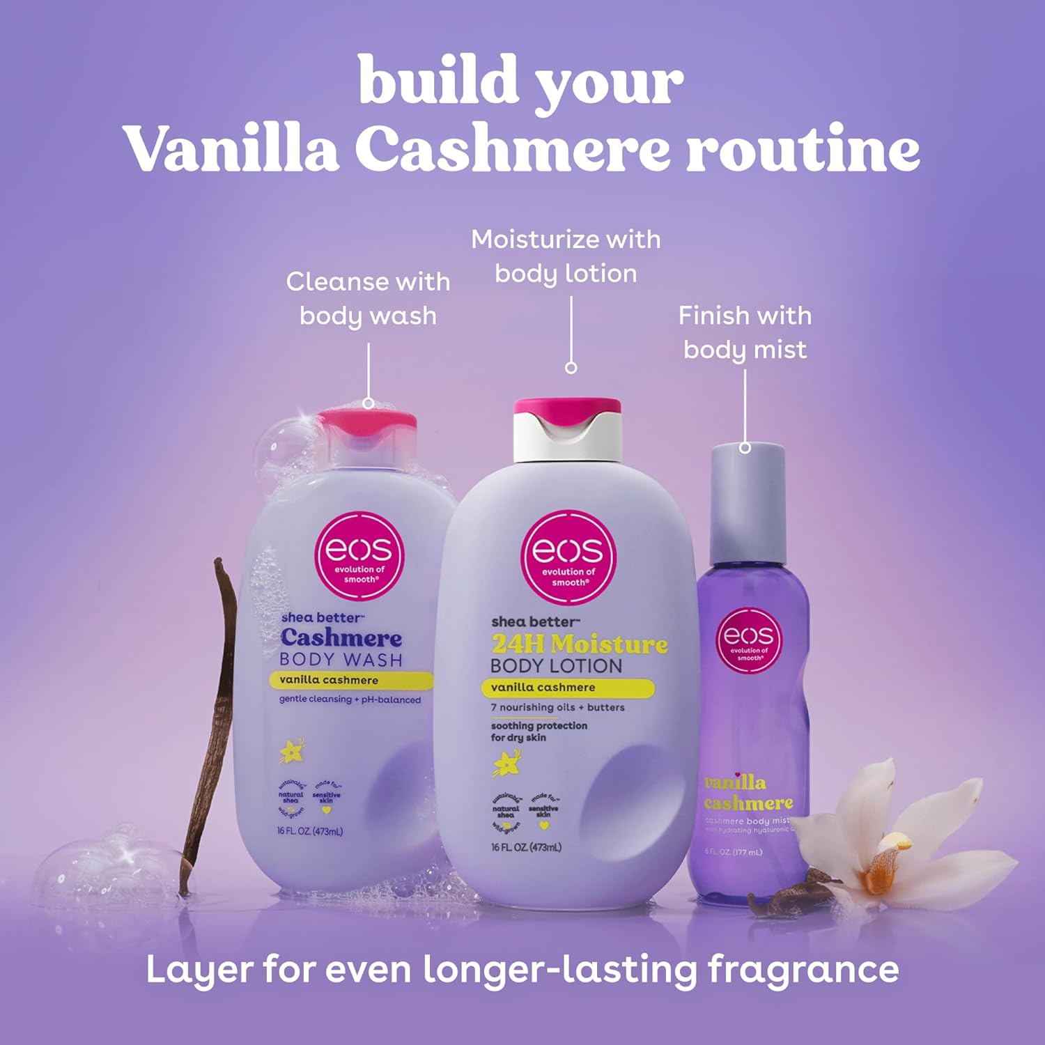 eos Shea Better Body Lotion Vanilla Cashmere - 24-Hour Moisturizing, Lightweight & Non-Greasy