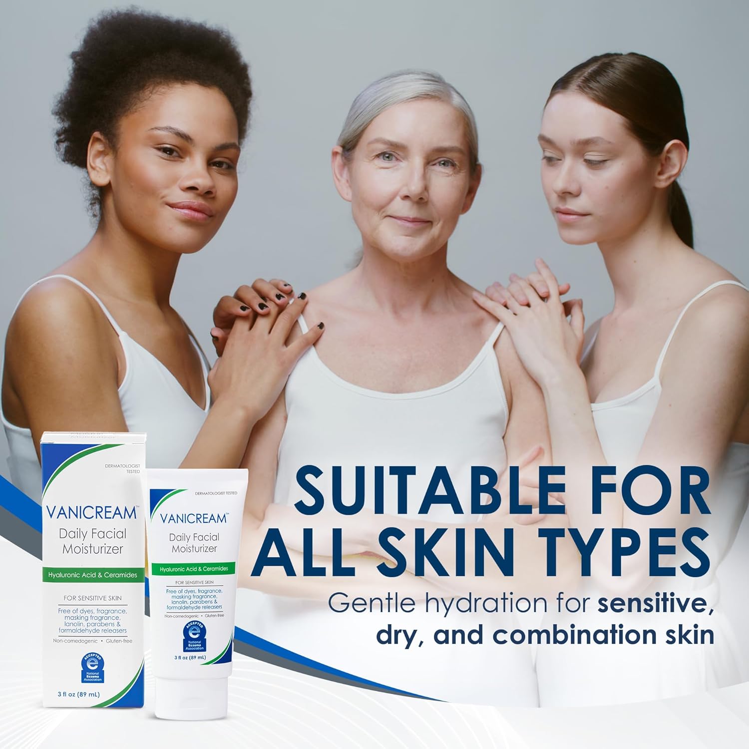 Vanicream Daily Facial Moisturizer With Ceramides & Hyaluronic Acid - Fragrance-Free for Sensitive Skin, 3 fl oz