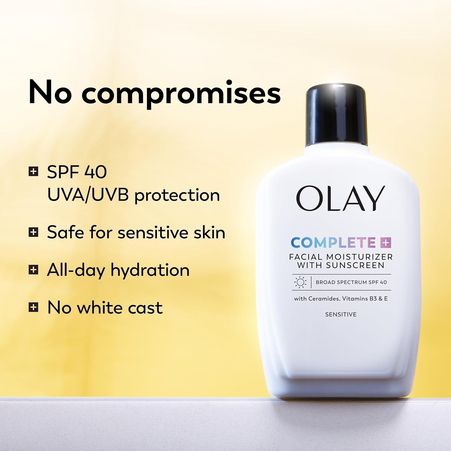 Olay Complete+ Fragrance-Free SPF 40 Face Moisturizer - No White Cast for Sensitive Skin, 6 Oz