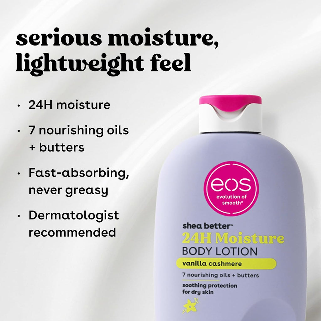 eos Shea Better Body Lotion Vanilla Cashmere - 24-Hour Moisturizing, Lightweight & Non-Greasy