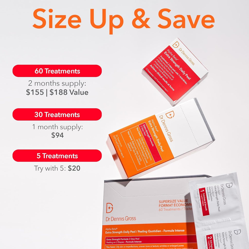 Dr. Dennis Gross Alpha Beta Extra Strength Daily Peel - 2-Step Exfoliating Pads for Smoother Skin & Radiance, 5 Treatments