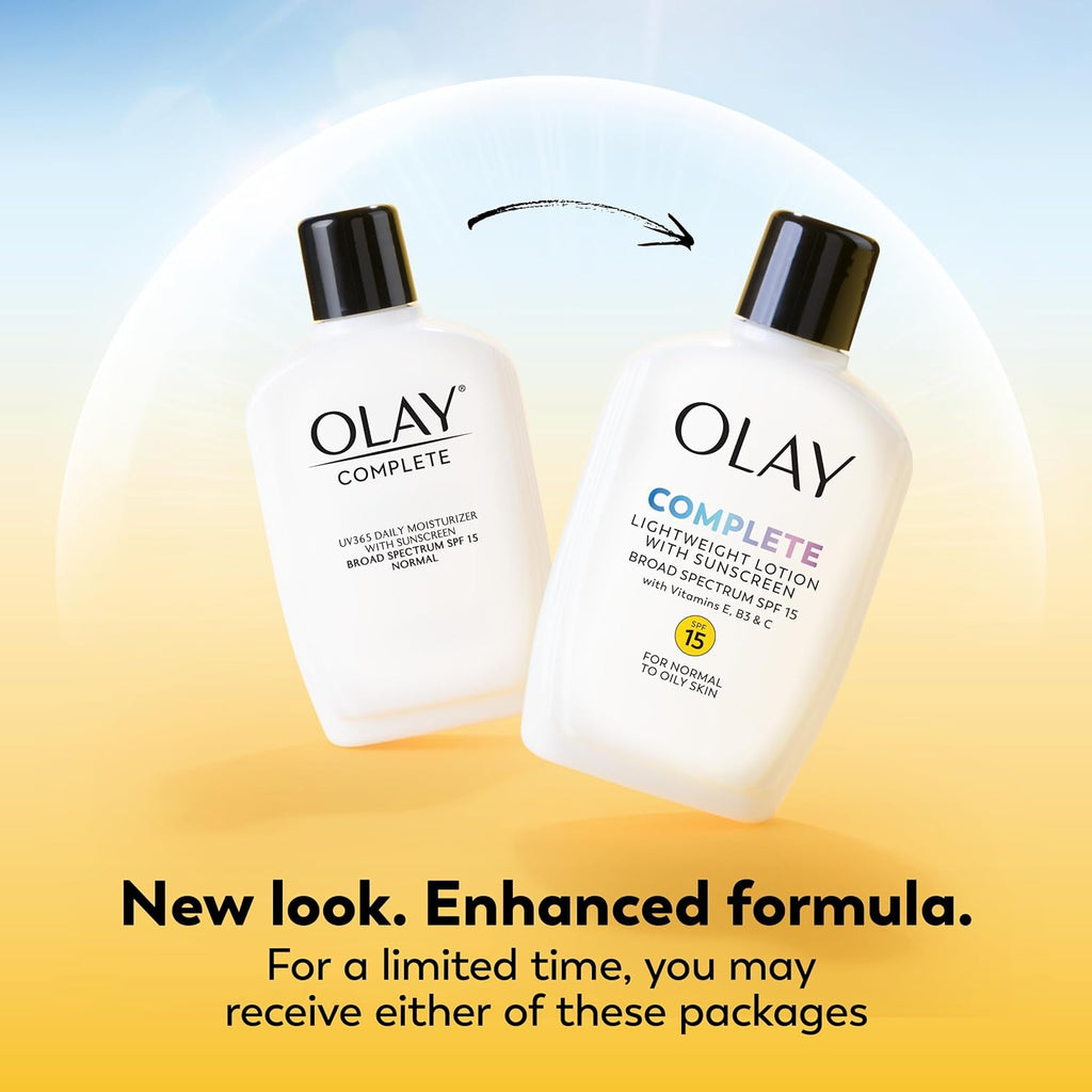 Olay Complete Face Moisturizer with SPF 15 Sunscreen - Lightweight Hydrating Lotion for Normal Skin (2 Pack)
