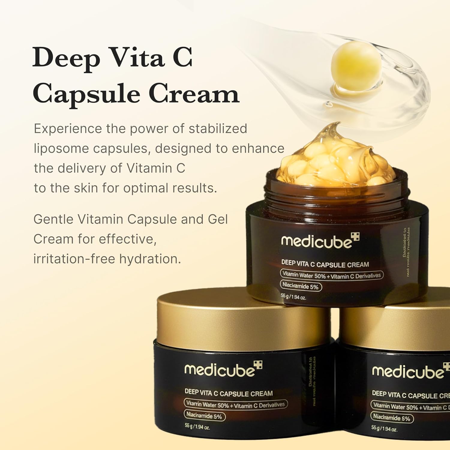 Medicube Deep Vitamin C Face Cream for Radiance & Firm Skin - Liposome-Capsulated Formula, 1.94 oz