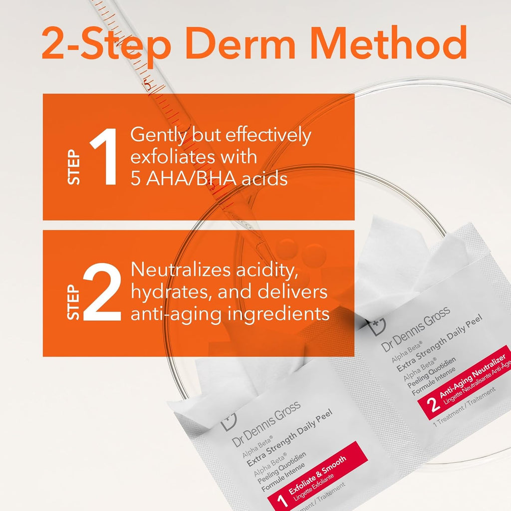 Dr. Dennis Gross Alpha Beta Extra Strength Daily Peel - 2-Step Exfoliating Pads for Smoother Skin & Radiance, 5 Treatments