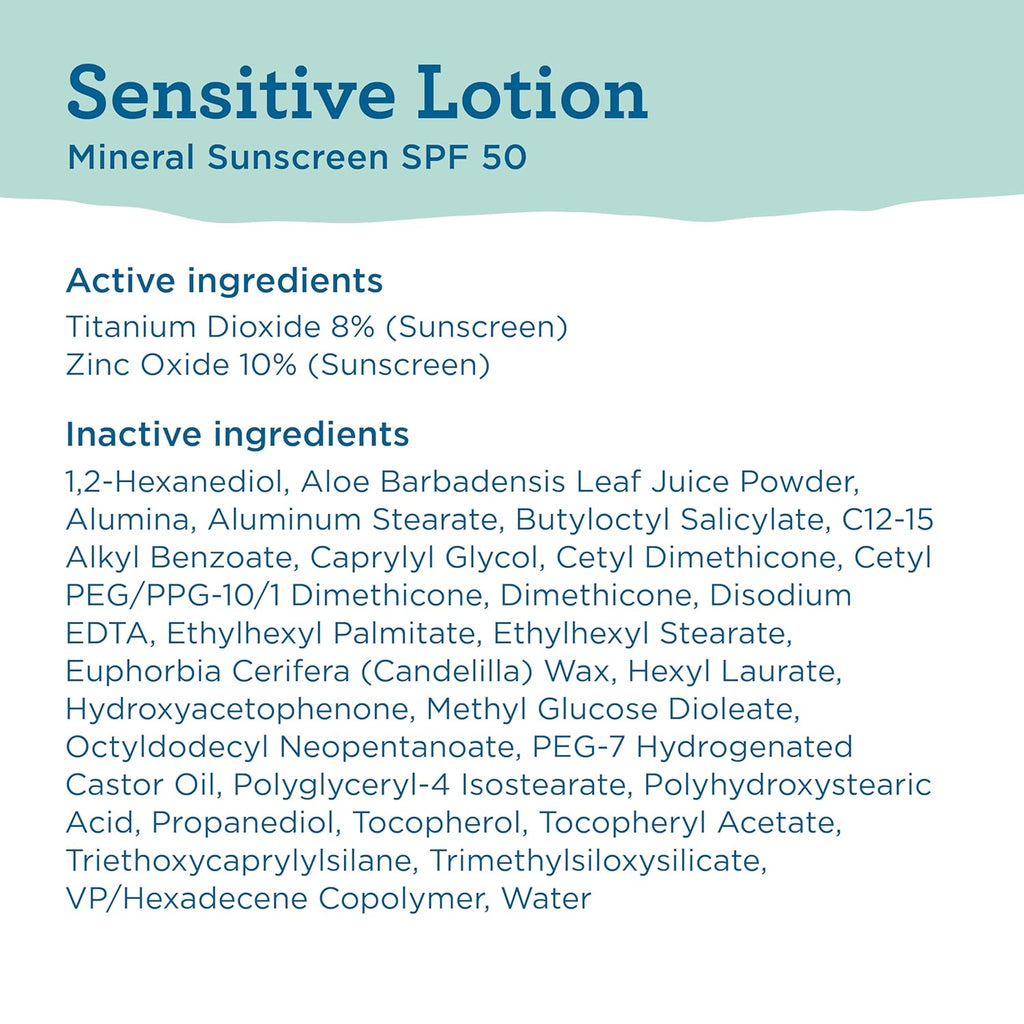 Blue Lizard Sensitive Mineral SPF 50 Sunscreen Lotion - 100% Mineral, 5 fl oz for Sensitive Skin