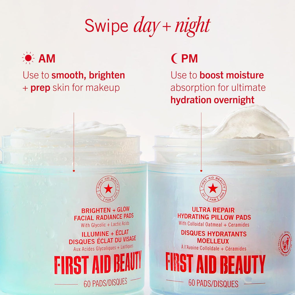 First Aid Beauty Daily Facial Treatment Pads - AHA Exfoliating & Salicylic Acid Acne Pads for Sensitive Skin, 60 Count