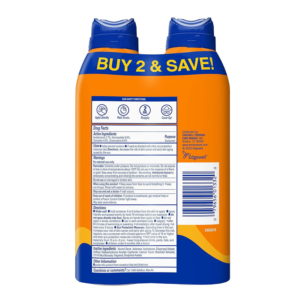 Banana Boat Sport Ultra SPF 50 Water Resistant Sunscreen Spray - Broad Spectrum Protection for Active Use