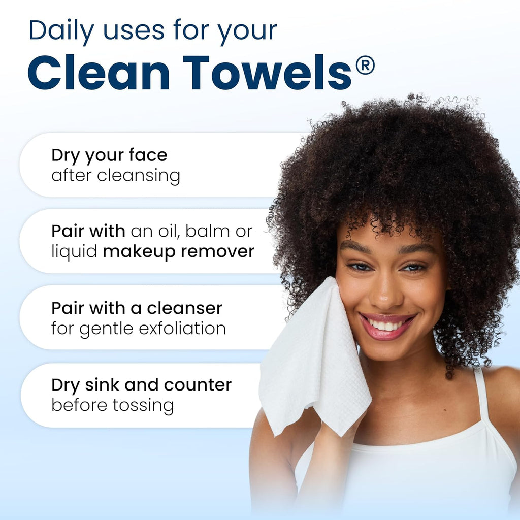 Clean Skin Club XL Biobased Disposable Face Towels (50 Count) for Sensitive Skin