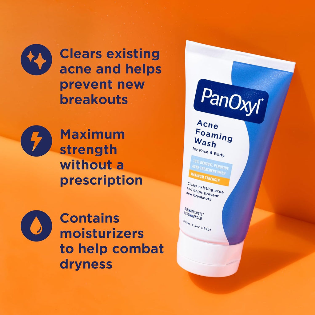 PanOxyl 10% Benzoyl Peroxide Acne Wash - Maximum Strength Daily Cleanser for Clear Skin
