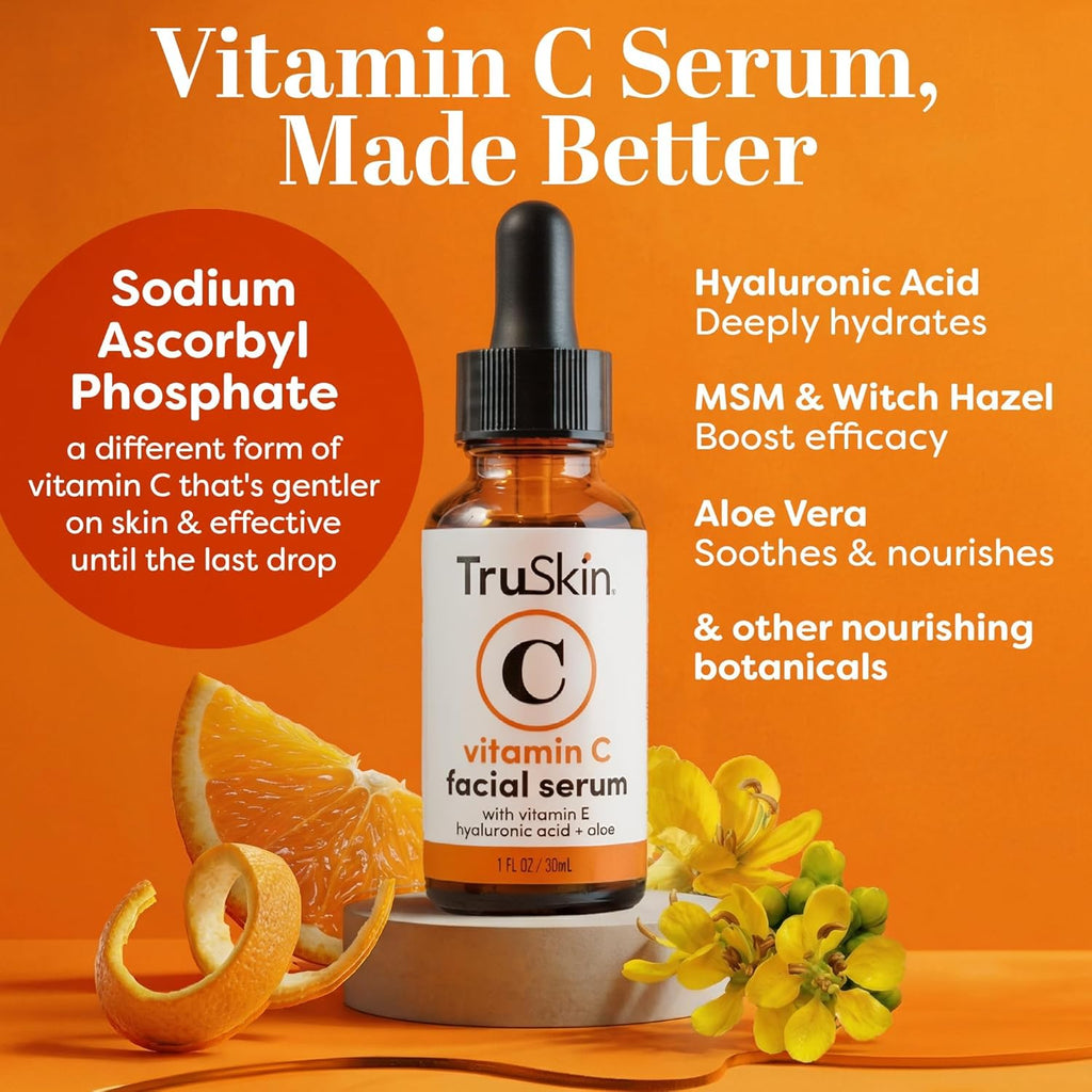 TruSkin Vitamin C Serum for Face - Brightening & Anti-Aging Treatment with Hyaluronic Acid, 1 fl oz