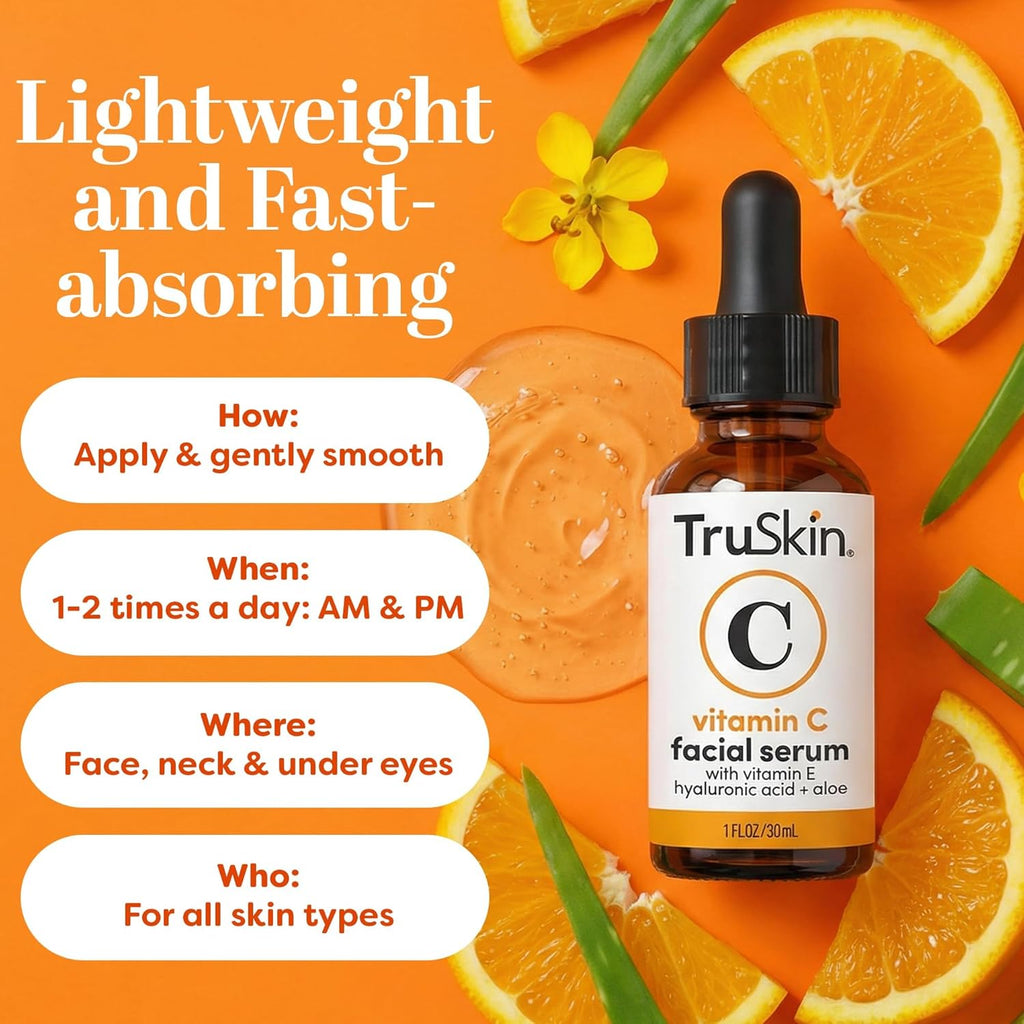 TruSkin Vitamin C Serum for Face - Brightening & Anti-Aging Treatment with Hyaluronic Acid, 1 fl oz