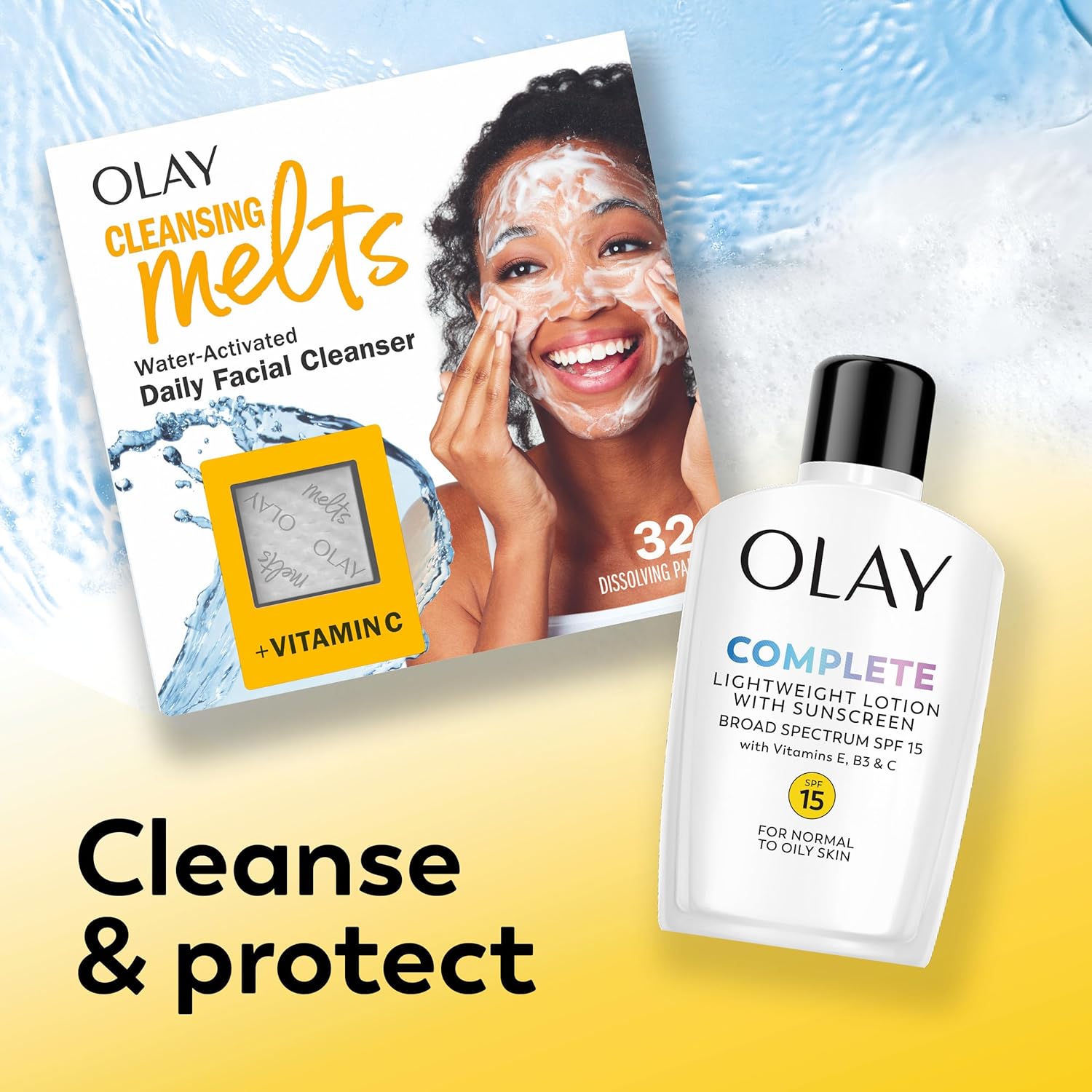 Olay Complete Face Moisturizer with SPF 15 Sunscreen - Lightweight Hydrating Lotion for Normal Skin (2 Pack)