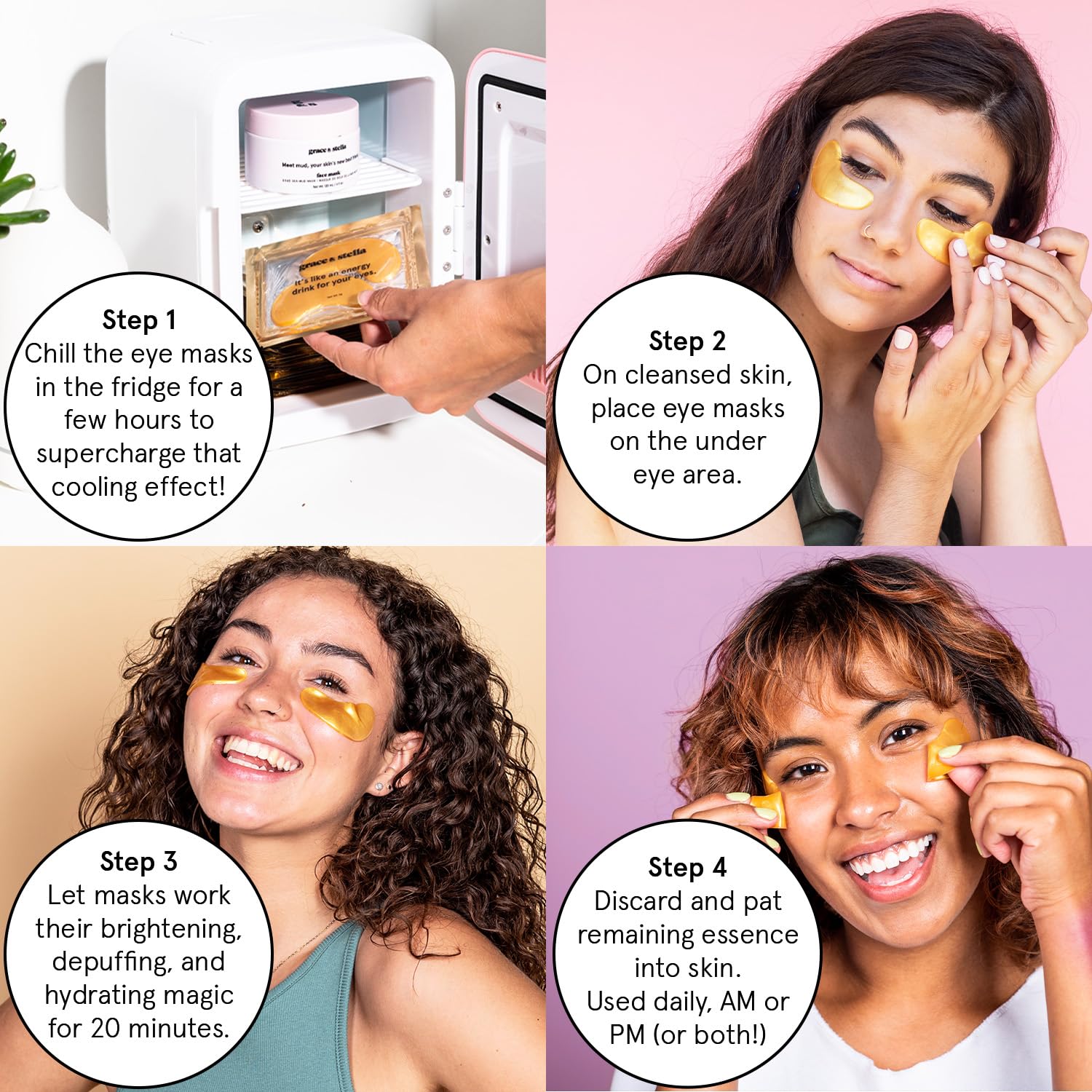 Grace & Stella Gold Under Eye Mask for Dark Circles & Puffiness - Vegan, 24 Pairs