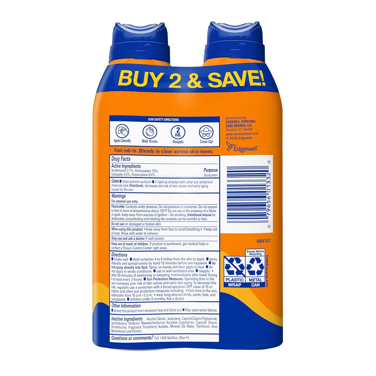 Banana Boat Sport Ultra SPF 50 Water Resistant Sunscreen Spray - Broad Spectrum Protection for Active Use