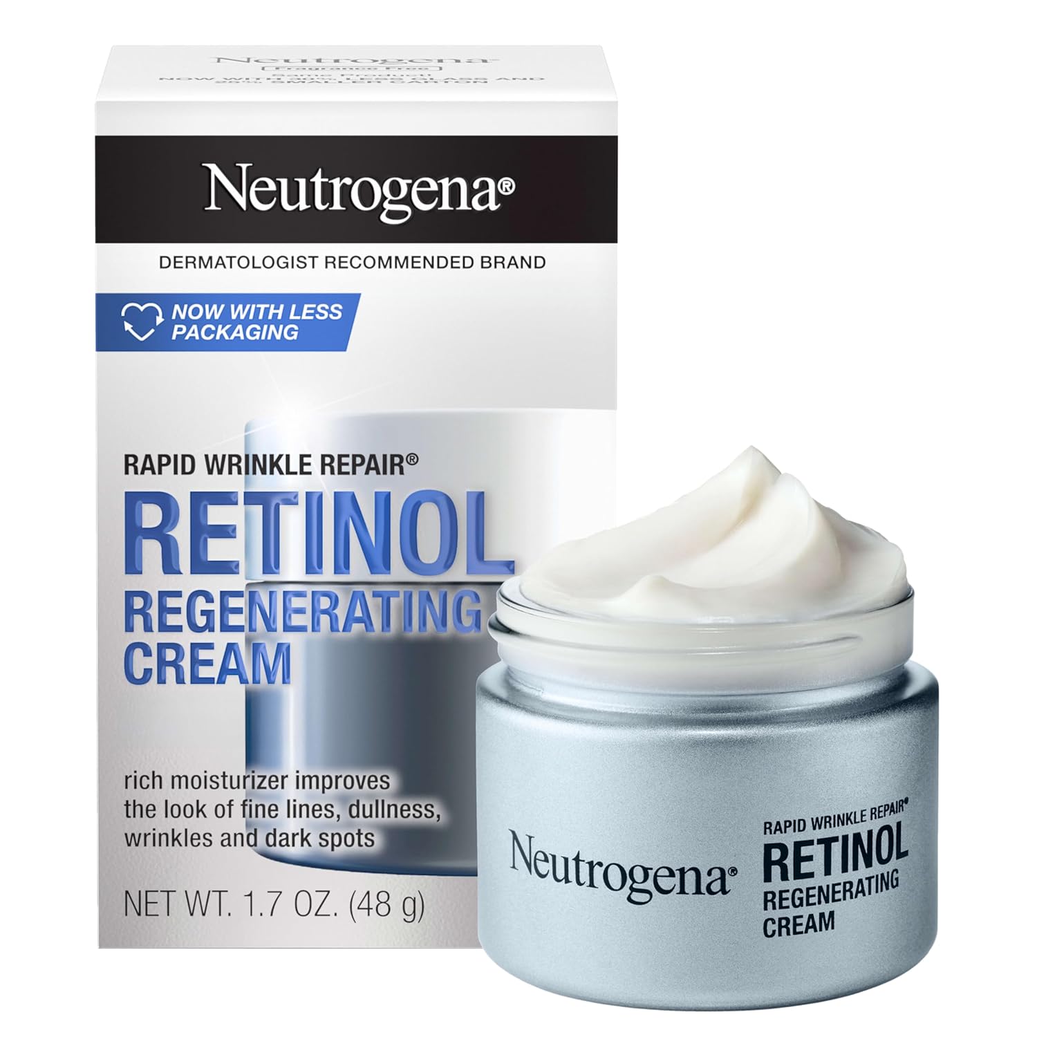 Neutrogena Rapid Wrinkle Repair Retinol Face Cream: Daily Anti-Aging Moisturizer with Hyaluronic Acid to Fight Fine Lines & Wrinkles, 1.7 oz