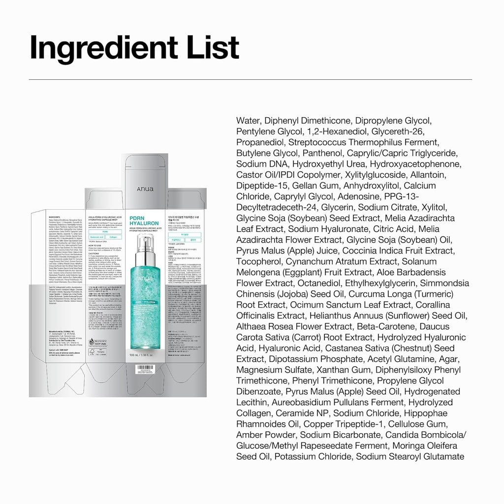 ANUA PDRN Collagen Glow Facial Serum Spray - Hydrating Face Mist for Dewy Skin, All Skin Types, 3.38 fl oz