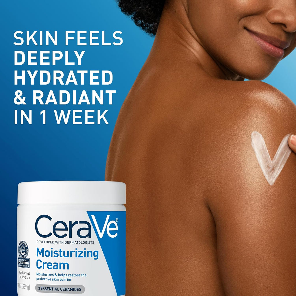 CeraVe Moisturizing Cream - 24-Hour Hydration for Dry Skin, Face & Body Cream with Ceramides & HA, 19 oz