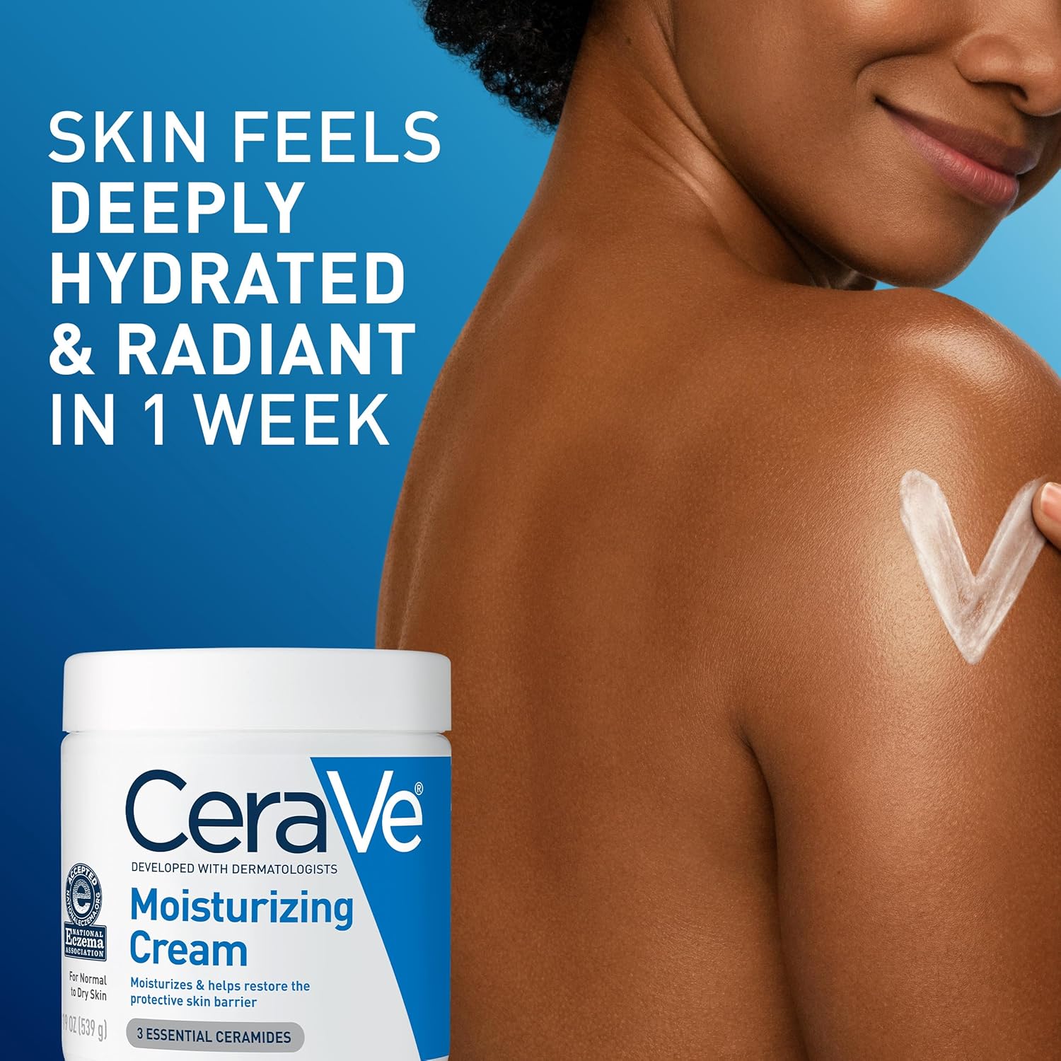 CeraVe Moisturizing Cream - 24-Hour Hydration for Dry Skin, Face & Body Cream with Ceramides & HA, 19 oz