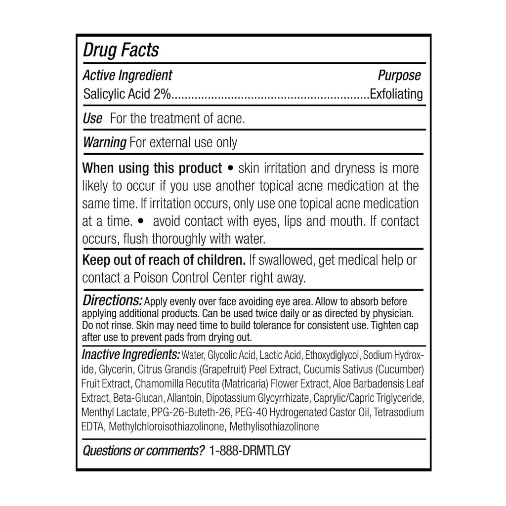 DRMTLGY Exfoliating Face & Body Pads - Glycolic Lactic Salicylic Acid for Acne Pores Wrinkles, 60 Count