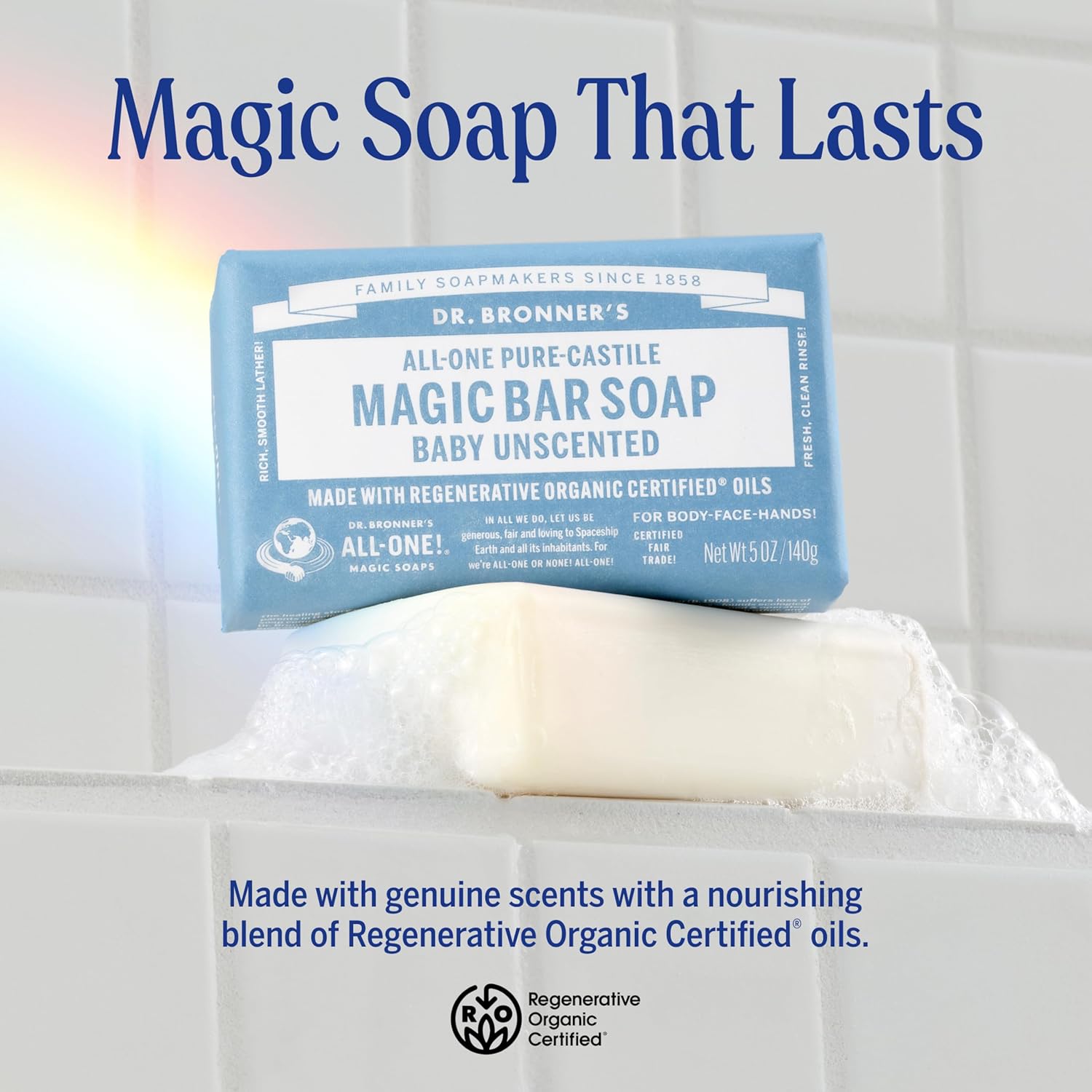 Dr. Bronner's Pure-Castile Baby Unscented Bar Soap - Gentle for Sensitive Skin, 2 Pack
