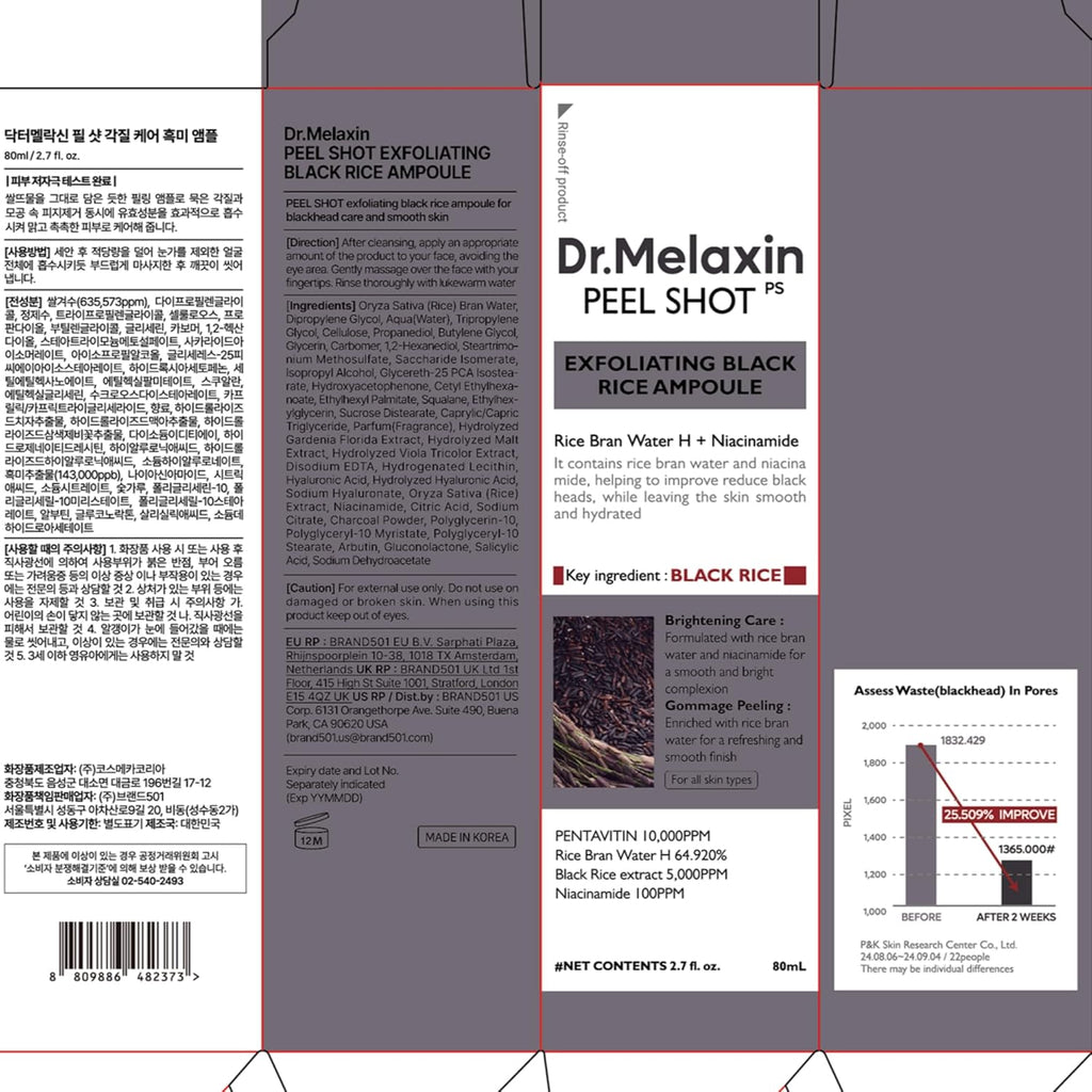 Dr.Melaxin AHA BHA PHA Peel Shot - Daily Chemical Exfoliant for Pore Minimization & Brightening, 2.7 oz