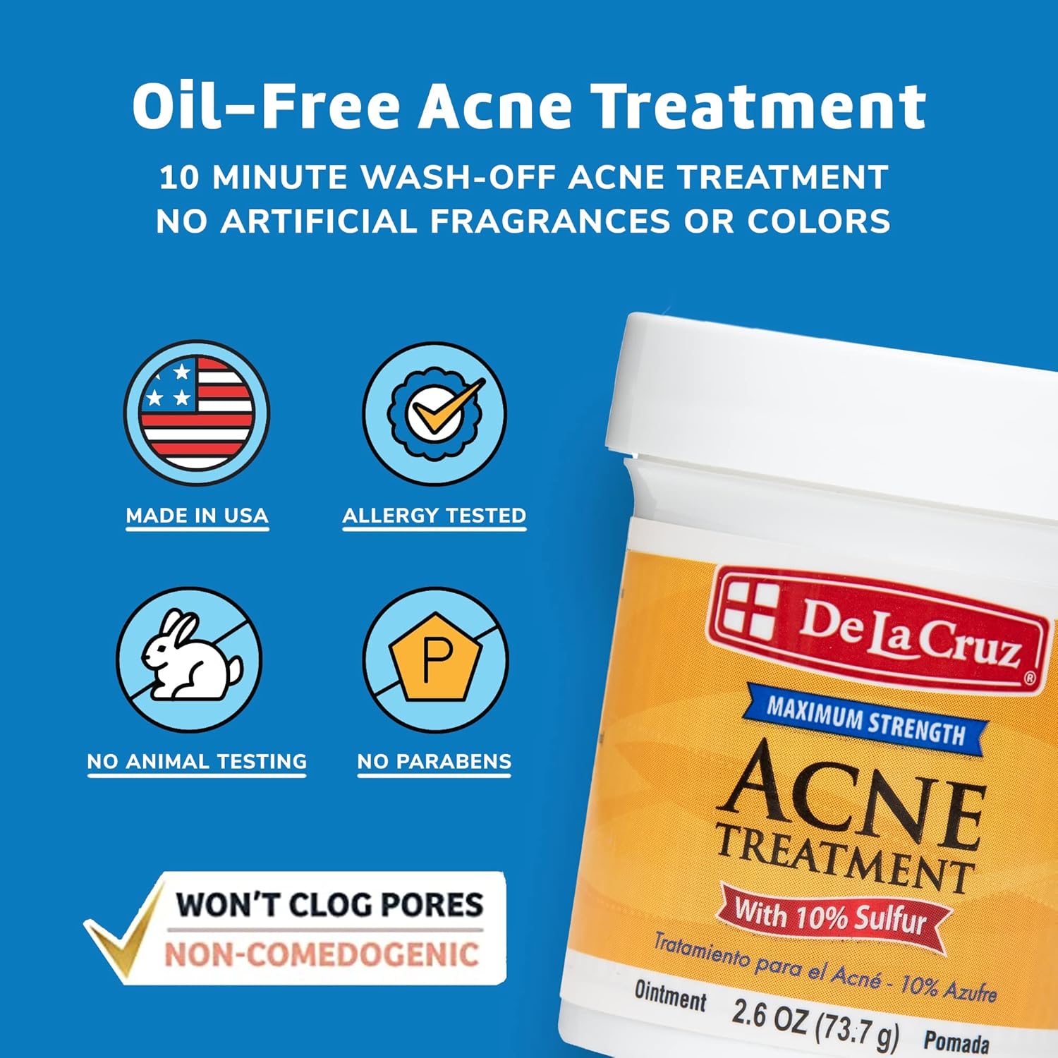 De La Cruz 10% Sulfur Ointment - Cystic Acne Treatment for Face & Body