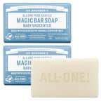 Dr. Bronner's Pure-Castile Baby Unscented Bar Soap - Gentle for Sensitive Skin, 2 Pack