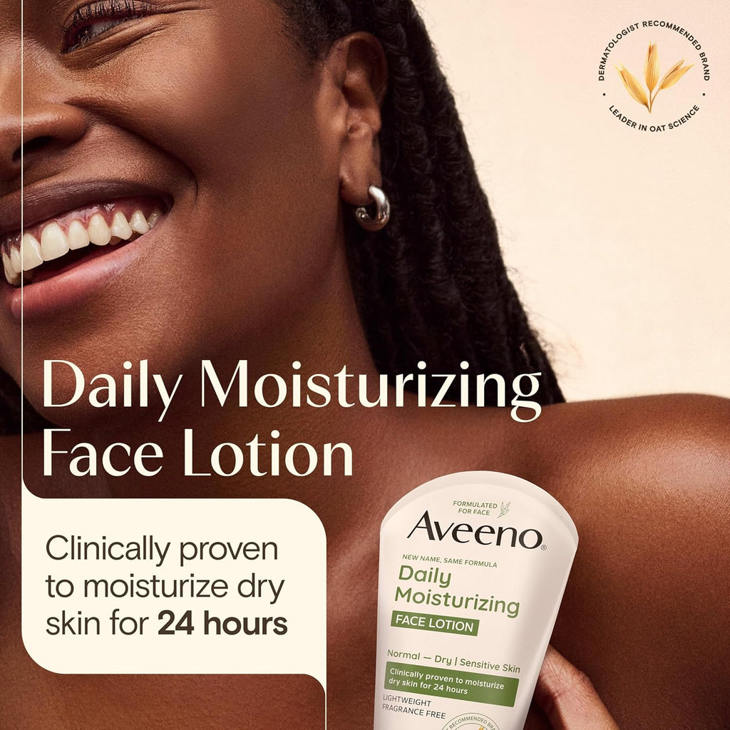 Aveeno Daily Moisturizing Face Lotion with Soothing Prebiotic Oat - For Dry & Sensitive Skin, Lightweight Fragrance-Free Cream, 5 Oz