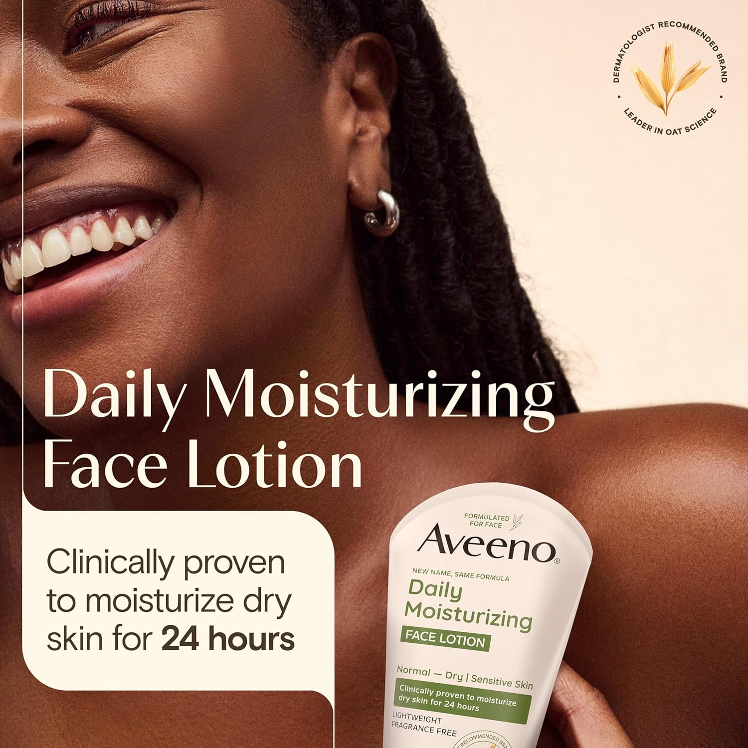 Aveeno Daily Moisturizing Face Lotion with Soothing Prebiotic Oat - For Dry & Sensitive Skin, Lightweight Fragrance-Free Cream, 5 Oz