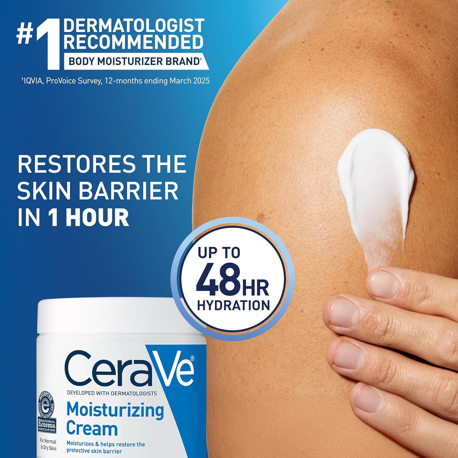 CeraVe Moisturizing Cream - 24-Hour Hydration for Dry Skin, Face & Body Cream with Ceramides & HA, 19 oz